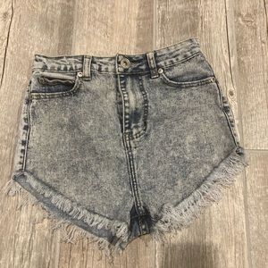 Dark blue Jean Shorts with Frayed Bottoms